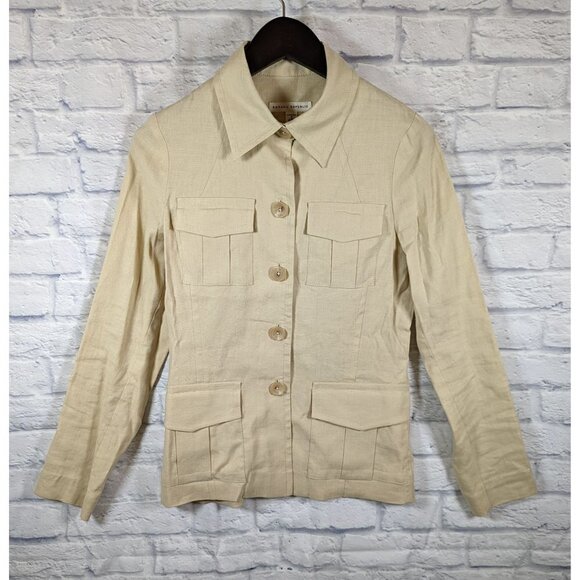 Banana Republic Women's Size 2 Stretch LINEN Military Style Jacket Shacket Cream - Picture 1 of 5